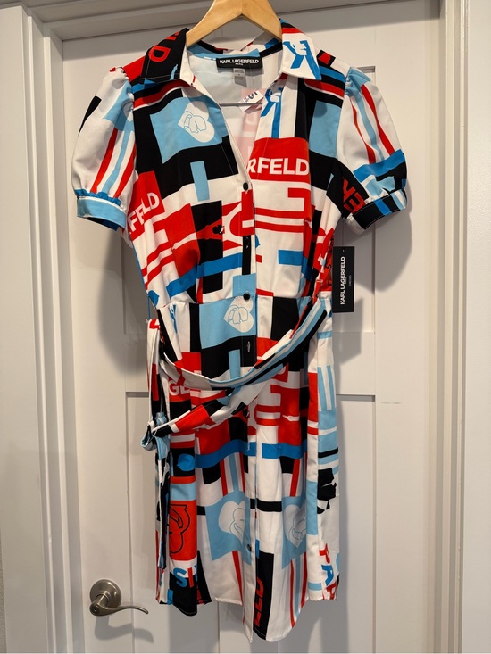 Karl Lagerfeld Dresses & Skirts - NWT Karl Lagerfeld Logo Print Shirt Dress - Red, Blue, Black, White